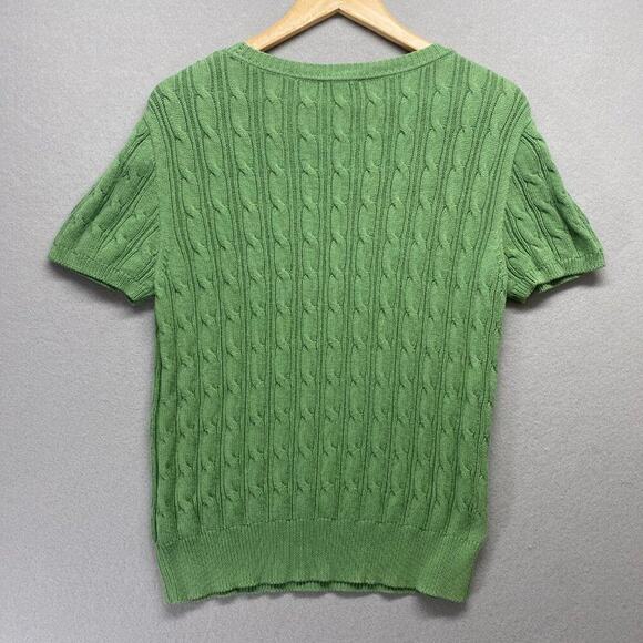 Kate Hill Sweater Womens Petite Large Green Cable Knit Pima Cotton Preppy - Picture 7 of 12